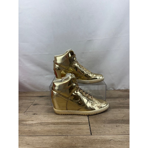 Nike Shoes - Nike Dunk Sky Hi Wedge Sneakers Gold Metallic High Top Shoes Size?